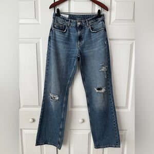 Zara Distressed Straight Leg Jeans Size 6 Medium Wash